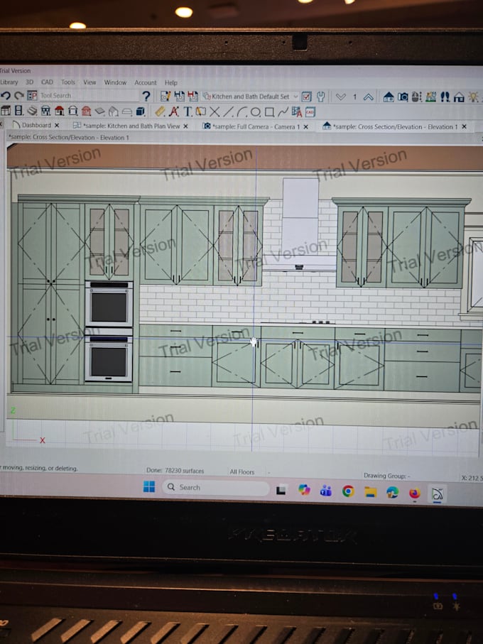 create elevations and 3d model for kitchen and bathroom