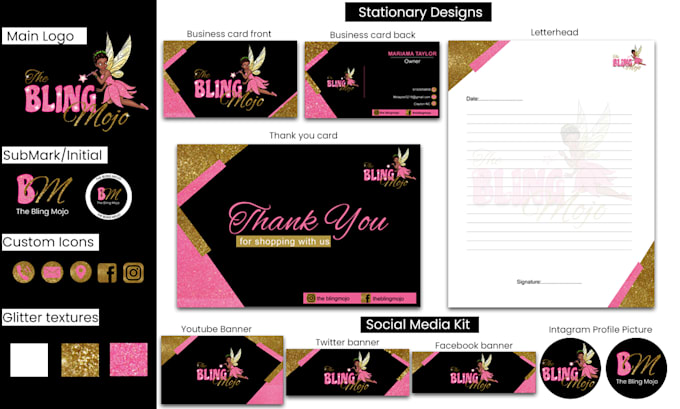Do beautiful glitter feminine girly logo with branding kit by ...