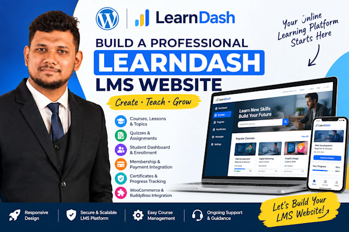 build a professional wordpress learndash lms website