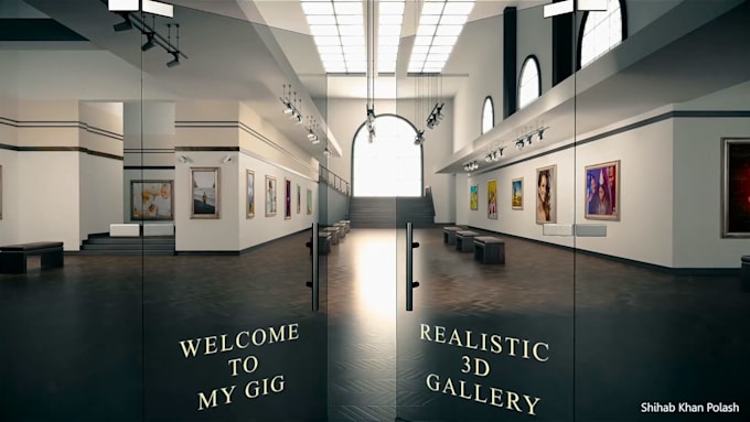 create  slideshow video with realistic 3d art gallery