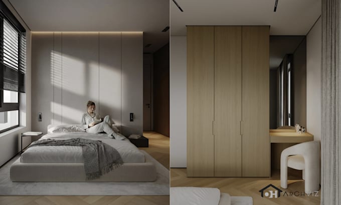 do bedroom, kitchen, bathroom interior design 3d render
