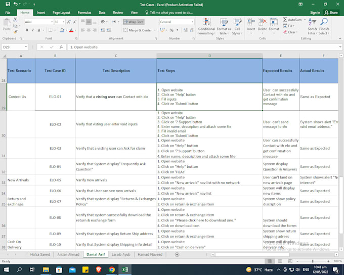 do test cases and test scenarios as sqa for your projects