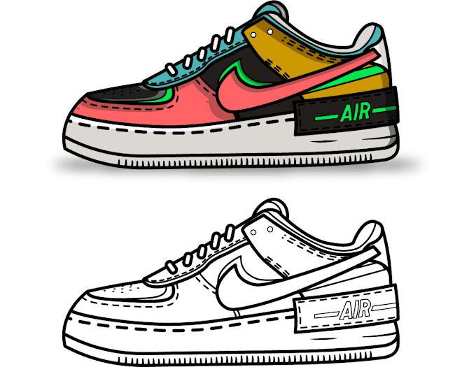 Draw a detail vector line art sneakers and anything by Twofacewolf | Fiverr