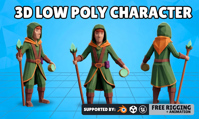 model 3d low poly game characters with rigging for unity and unreal engine