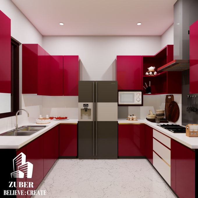 Do kitchen interior design, 3d model and render of kitchen design by ...