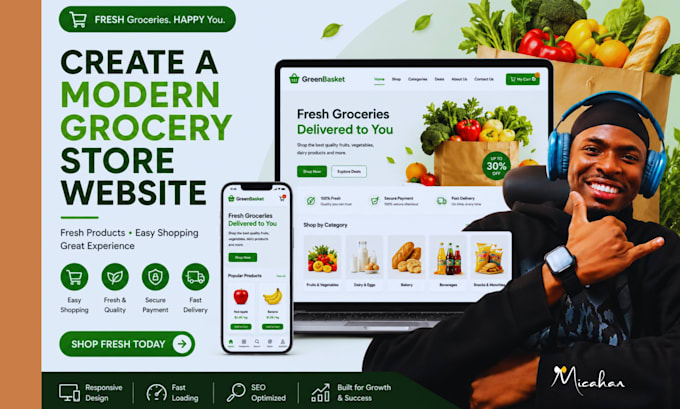 design a modern grocery store or supermarket wordpress website