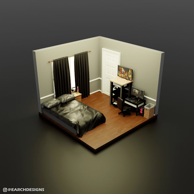 make a professional 3d isometric room or building with blender and sketchup