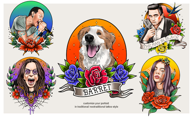 draw custom your portrait or pet in tattoo style