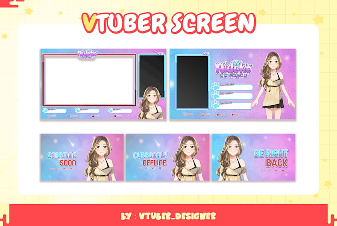 create cute animated startingsoon, brb screens for 2d live vtuber streamer