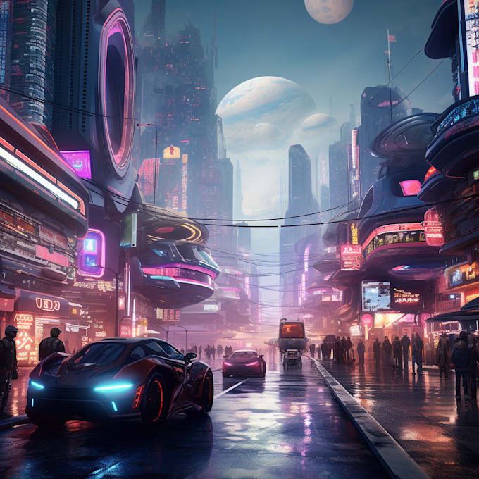 Do cyberpunk futuristic city art by Rojishi | Fiverr