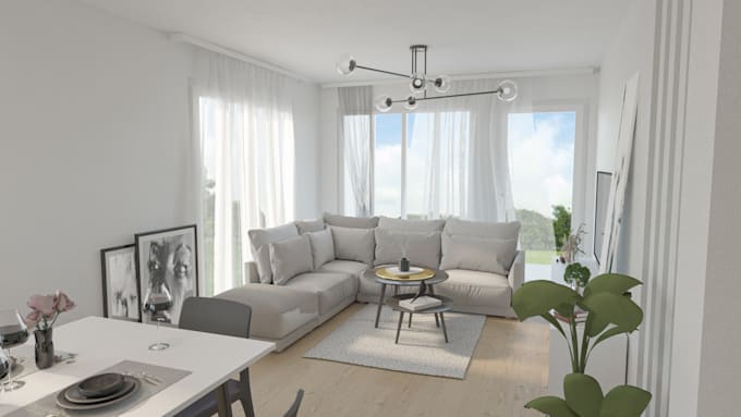 model and render your interior living room space design