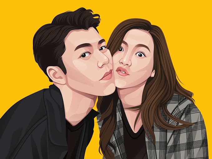 draw couple romantic potrait illustration for valentine gift