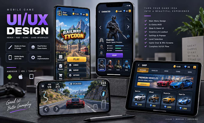 design professional game UI UX for your unity mobile game
