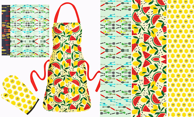 do some unique patterns for kitchen  accessories and mock up