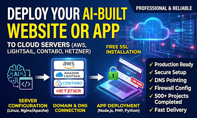 deploy or live ai built website or app on AWS ec2, lightsail, contabo, hetzner