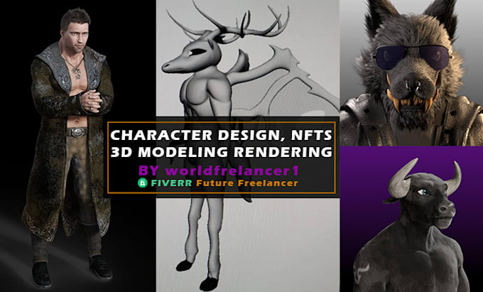 do a 3d modeling character 3d rendering nft character