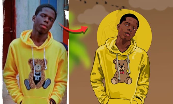 draw vector cartoon portrait human, animals and objects