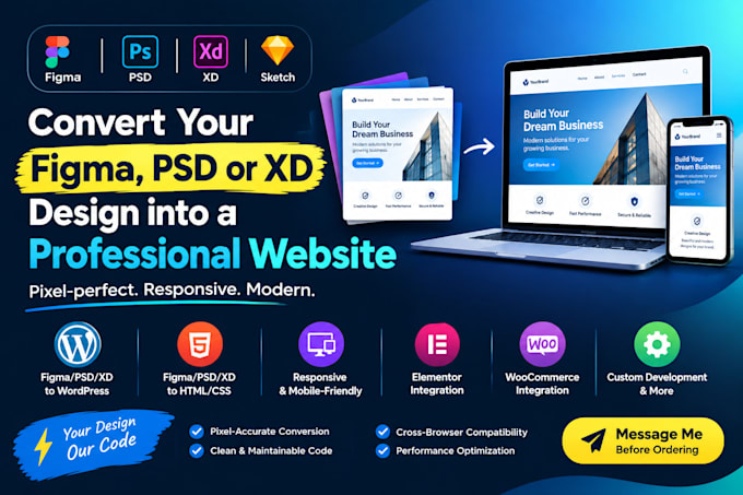 convert figma, PSD or xd to wordpress or HTML