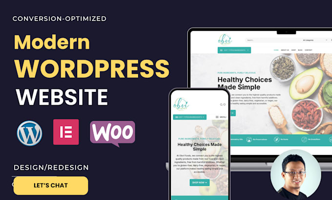 create wordpress website design, development, redesign for business, ecommerce