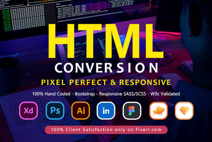 Hire a freelancer to convert xd to HTML, sketch PSD to HTML, figma to HTML etc