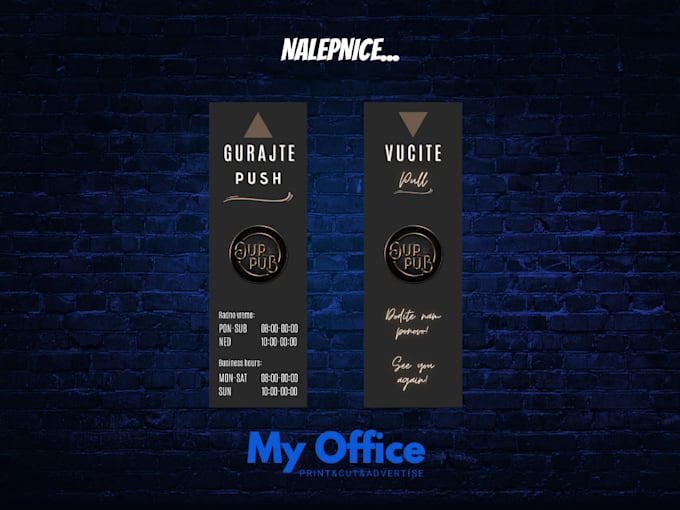 design a push and pull glass door sticker with a logo