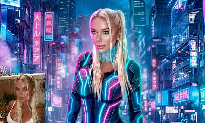 draw digital portrait in style cyberpunk