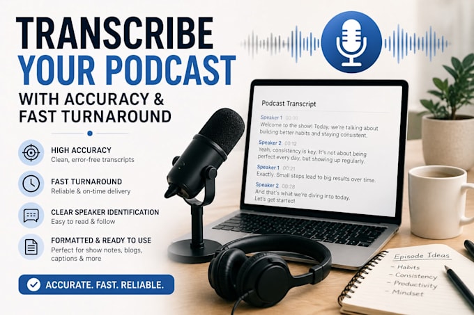 transcribe your podcast with accuracy and fast turnaround