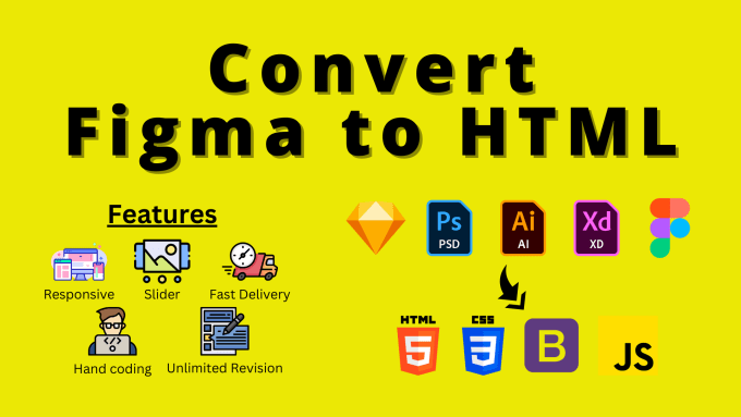 convert figma to HTML, PSD to HTML, xd to HTML CSS bootstrap