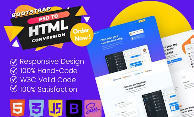 convert psd to html, figma to html, sketch to html responsive bootstrap 5