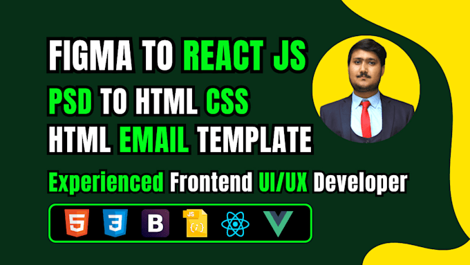 convert figma to react js psd to html email template frontend UI UX developer