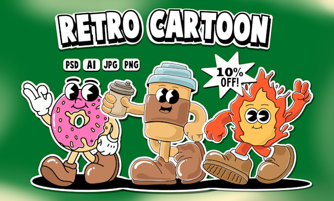draw vintage retro cartoon character for mascot, t shirt, logo