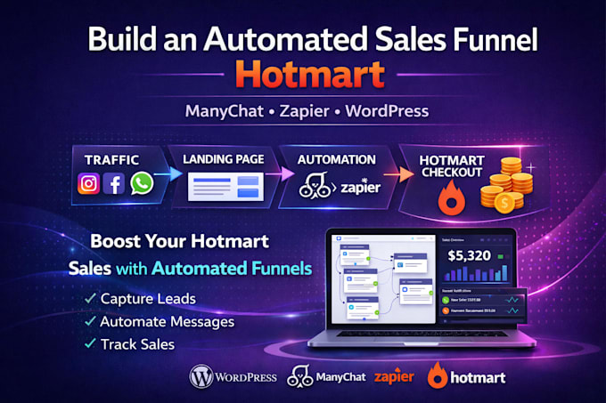 an automated sales funnel for hotmart using manychat, zapier and wordpress