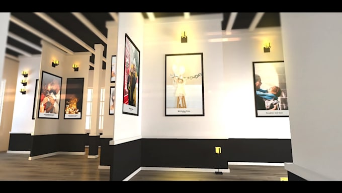 create realistic 3d art gallery slideshow video