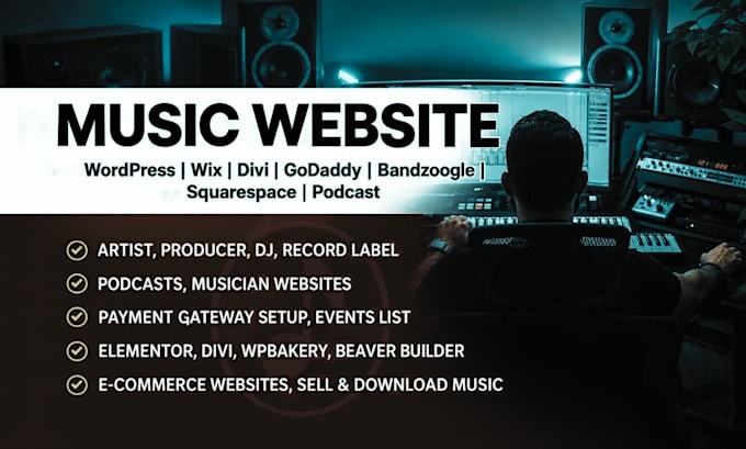 design a music website for artist, podcast band, episodes,dj
