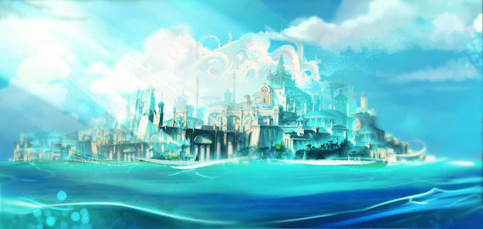 create a fantasy landscape, background illustration