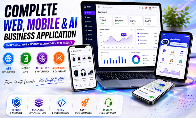 develop a complete web, mobile and ai business application