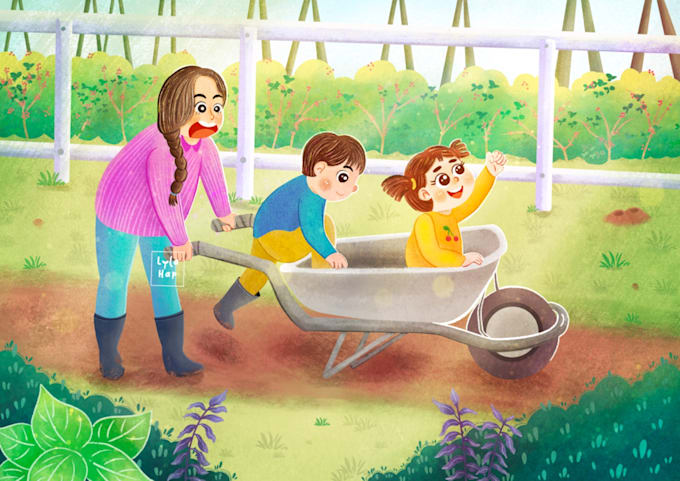 illustrate children book with warm and bright illustration