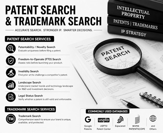 do US, UK, and australia trademark, and patent search and filing
