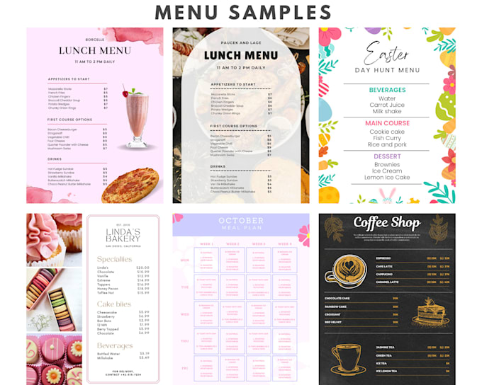design custom menus for restaurants, cafes, bars, spas, weddings and more