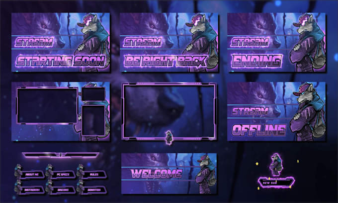 do animated twitch overlay, logo, animated stream package