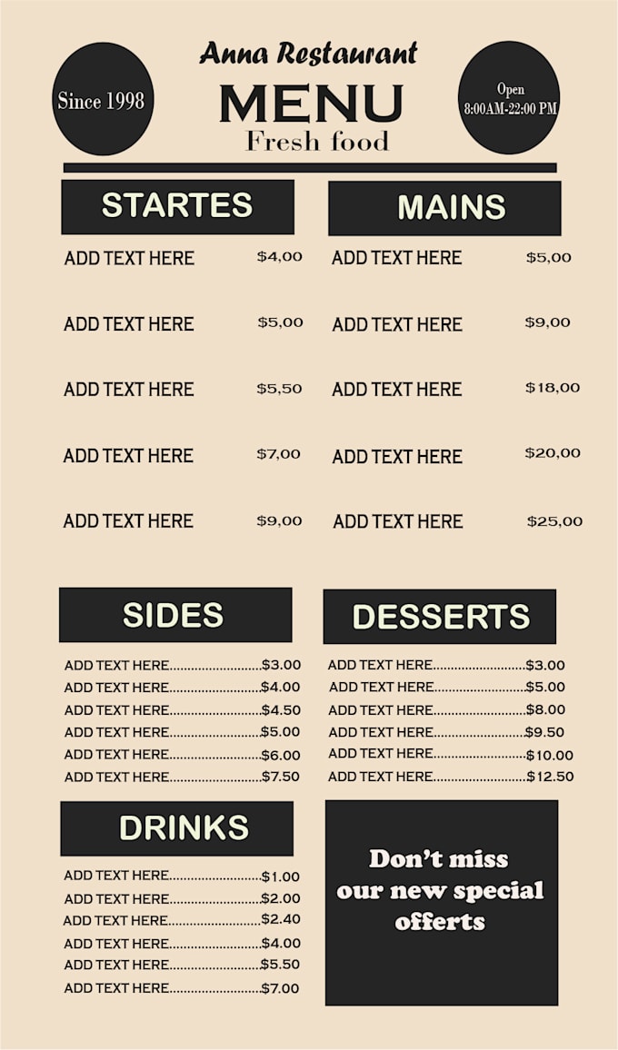 Create a simple restaurant menu design by Designwithflo24 | Fiverr