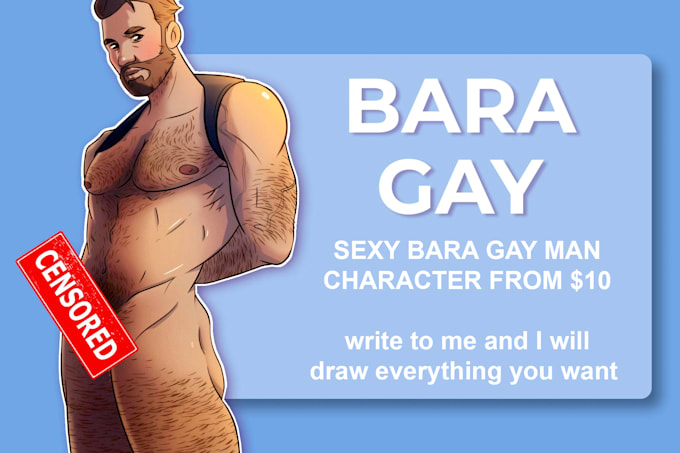 draw bara illustration, muscle gay men character