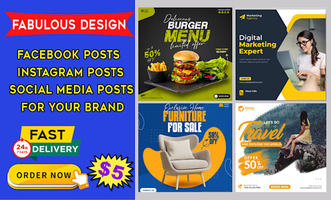 design facebook posts, instagram posts, and social media posts