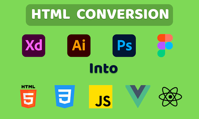 convert psd to html, figma to html, xd to html responsive bootstrap
