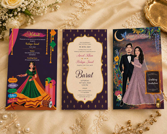make custom illustrated wedding invitation cards