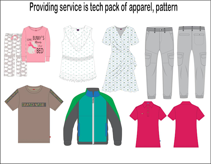 do tech pack, flat sketch, technical sketch of garments