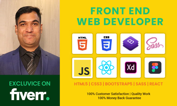 Be your front end developer with html css js bootstrap react by Ak ...