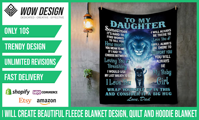 Hot Deals! I will create beautiful fleece blanket design, quilt and customized  for $15