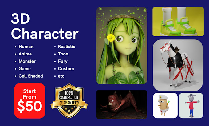 make 3d characters for printing, animation, and game