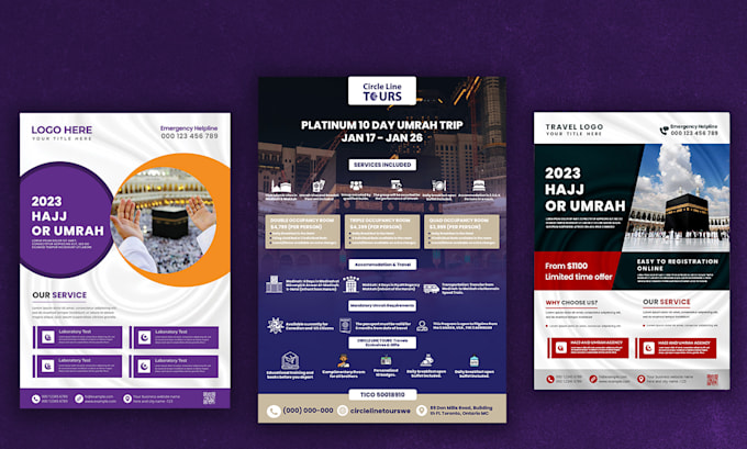design a modern islamic flyer for hajj, umrah and islamic
